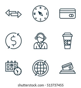 Set Of Transportation Icons On Money Trasnfer, Takeaway Coffee And World Topics. Editable Vector Illustration. Includes Appointment, Dollar, Coffee And More Vector Icons.