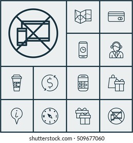 Set Of Transportation Icons On Operator, Locate And Calculation Topics. Editable Vector Illustration. Includes Dollar, Coffee, Math And More Vector Icons.