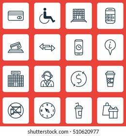 Set Of Transportation Icons On Operator, Credit Card And Calculation Topics. Editable Vector Illustration. Includes No, Building, Arrows And More Vector Icons.