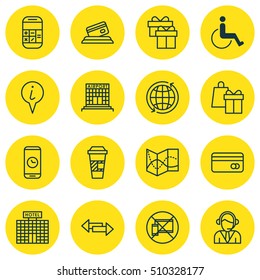 Set Of Transportation Icons On Plastic Card, Hotel Construction And Accessibility Topics. Editable Vector Illustration. Includes Center, No, Map And More Vector Icons.