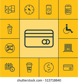 Set Of Transportation Icons On Plastic Card, Appointment And Calculation Topics. Editable Vector Illustration. Includes Card, Coffee, Debit And More Vector Icons.