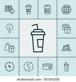 Set Of Transportation Icons On Present, Info Pointer And Takeaway Coffee Topics. Editable Vector Illustration. Includes Credit, Present, Dollar And More Vector Icons.