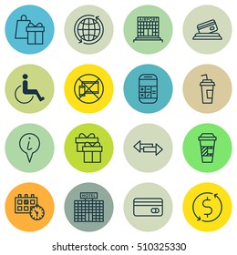 Set Of Transportation Icons On Present, Appointment And World Topics. Editable Vector Illustration. Includes Hotel, Office, Paper And More Vector Icons.