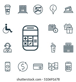 Set Of Transportation Icons On Present, Calculation And Credit Card Topics. Editable Vector Illustration. Includes Road, Airport, Construction And More Vector Icons.