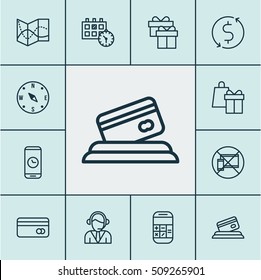 Set Of Transportation Icons On Shopping, Call Duration And Money Trasnfer Topics. Editable Vector Illustration. Includes Operator, Card, Time And More Vector Icons.