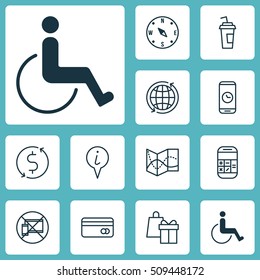 Set Of Transportation Icons On Shopping, Accessibility And World Topics. Editable Vector Illustration. Includes Pointer, Phone, Debit And More Vector Icons.