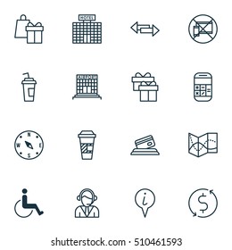 Set Of Transportation Icons On Shopping, Hotel Construction And Info Pointer Topics. Editable Vector Illustration. Includes Operator, Info, Road And More Vector Icons.