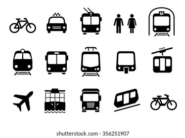 A set of transportation icons on a white background. Vector elements. Can be used in the design of interfaces for different devices.