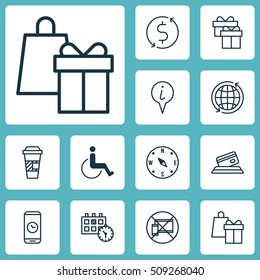 Set Of Transportation Icons On World, Locate And Info Pointer Topics. Editable Vector Illustration. Includes Compass, Locate, Credit And More Vector Icons.