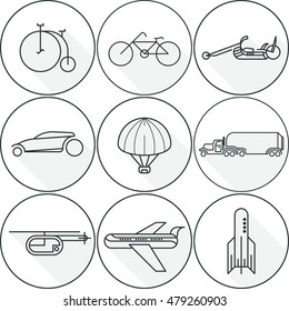 Set of transportation icons in round frame