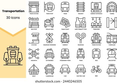 Set of transportation icons. Simple line art style icons pack. Vector illustration