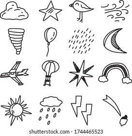 A Set of transportation Icons suitable for sky content with doodle cartoon style