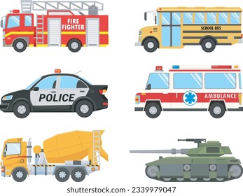 Conjunto de transportes aislados en un fondo blanco
