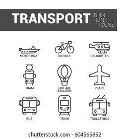 Set of transportation in a linear style. Vector icons