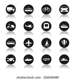 Set of Transportation and Logistics icons. Boat, truck, ship, helicopter. Vector Illustration.