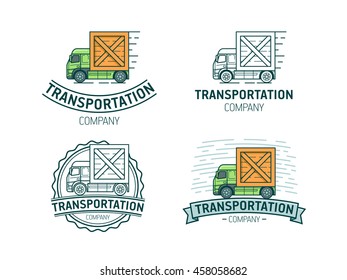 Set of transportation logo. Transport logotype with lorry. Vector illustration