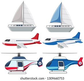 Set of transportation on white background illustration