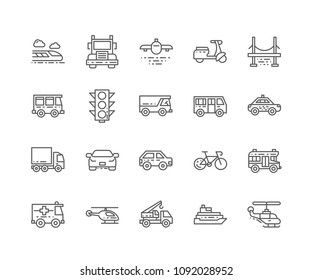 Set of Transportation outline icons isolated on white background. Editable stroke. 64x64 Pixel Perfect.