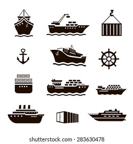 Set of transportation and shipping icons.  Container, tanker  cargo.