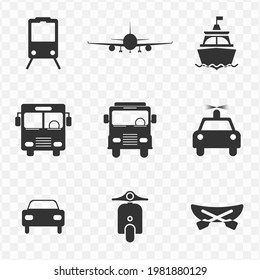 Set of transportation simple vector icons with transparent background (PNG). Vector illustration.