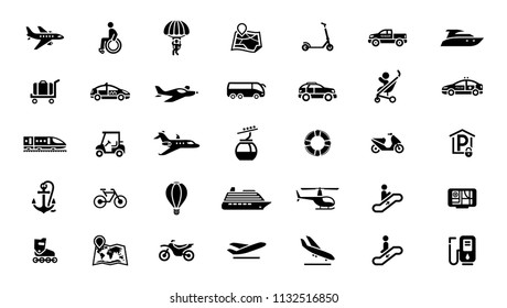 Set of transportation, transport, delivery, shipping, logistics icons, vector illustration symbols set, pictorgrams