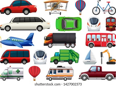 Set of transportation vechiles illustration