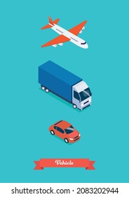 Set of Transportation Vehicle Isometric View. Flat style design vector illustration