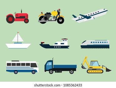 set of transportation vehicles flat vector illustrations