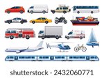 Set of transportation vehicles. Various kinds of vehicles. Vector cartoon illustration