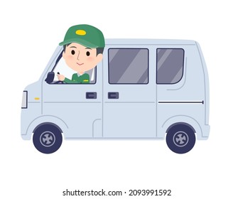 A set of Transportman man in a delivery car .It's vector art so easy to edit.