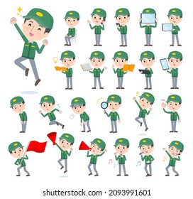 A set of Transportman man with digital equipment such as smartphones.It's vector art so easy to edit.