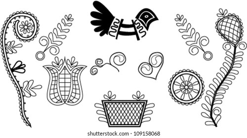Set of transylvanian folk floral elements. Vector illustration.