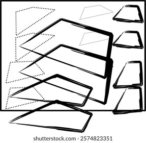 set of trapezoidal gliders in Doodle style. black paint kite trapezoid image.