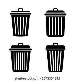 A set of trash bin vector silhouette illustration