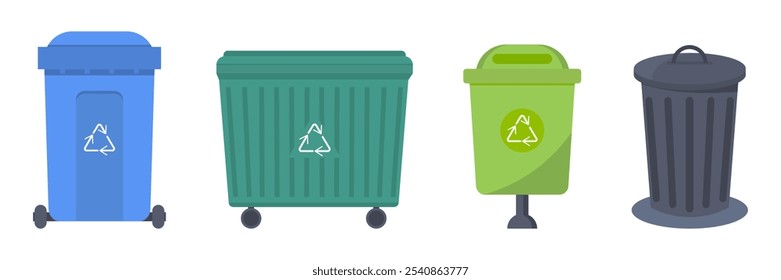 Set of trash bins container in a flat design