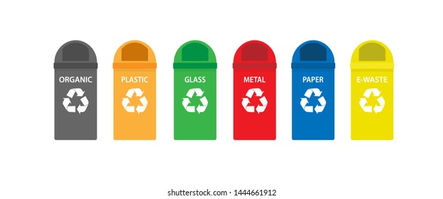 A set of trash bins for electronic, plastic, metal, glass, paper and organic waste. EPS 10.
vector illustration isolated on white background
