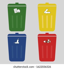 Set of trash bins for garbage sorting