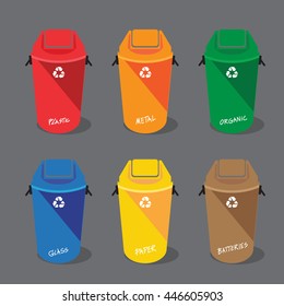 Set of trash bins , Waste types segregation recycling, Organic