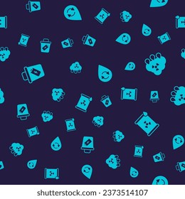 Set Trash can, Acid rain radioactive cloud, Recycle clean aqua and Radioactive waste barrel on seamless pattern. Vector