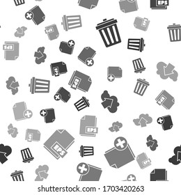 Set Trash can, Add new file, Cloud upload and EPS file document on seamless pattern. Vector