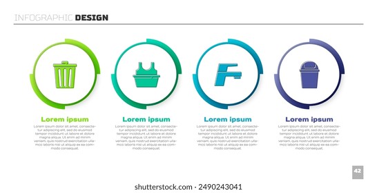 Set Trash can, Basin with shirt, Water tap and . Business infographic template. Vector