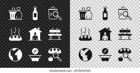 Set Trash can, Bottle of water, Searching for food, Global economic crisis, Donation money,  and Shelter homeless icon. Vector