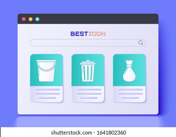 Set Trash can , Bucket  and Garbage bag  icon. Vector