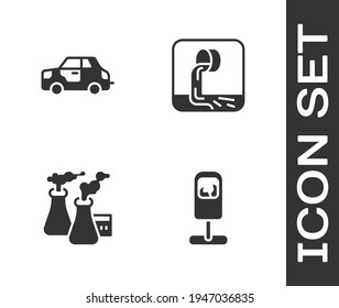 Set Trash can, Car, Smoke from factory and Wastewater icon. Vector
