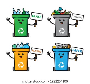 set of trash can character design
