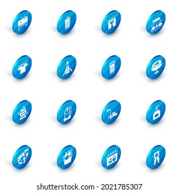 Set Trash can, Drying clothes, Home cleaning service, Clean vase, Handle broom, Stain on tablecloth and Full trash icon. Vector