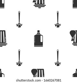Set Trash can and garbage bag , Plastic bottles for liquid dishwashing liquid and Toilet brush  on seamless pattern. Vector
