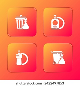 Set Trash can and garbage bag, Dishwashing liquid bottle plate,  and  icon. Vector