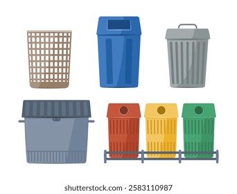 Set of Trash Can and Garbage Bin for Waste Management and Recycle Concept Illustration Clip Art