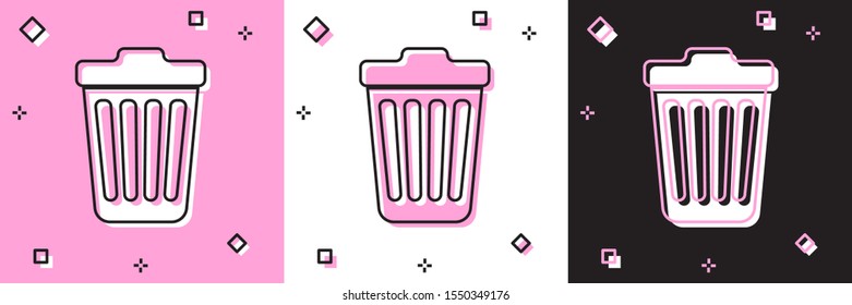 Set Trash can icon isolated on pink and white, black background. Garbage bin sign.  Vector Illustration